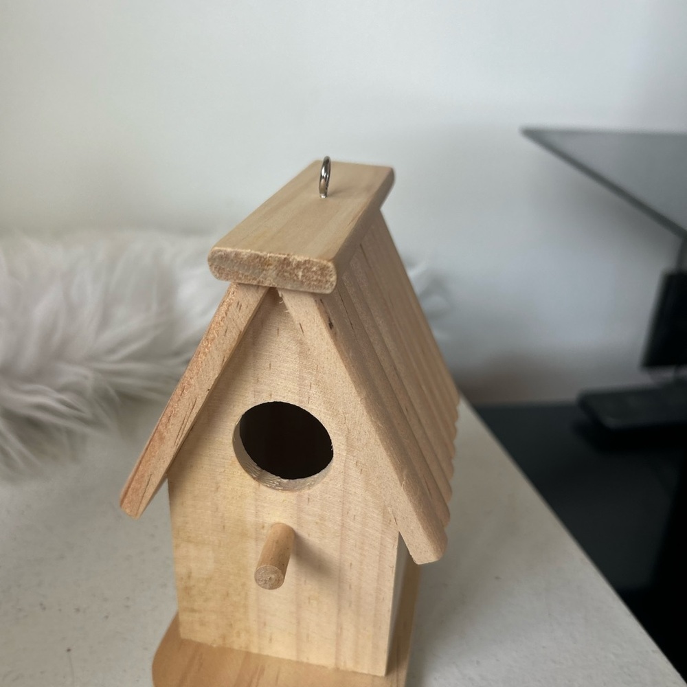 Natural Wood Bird House with Perch - handmade